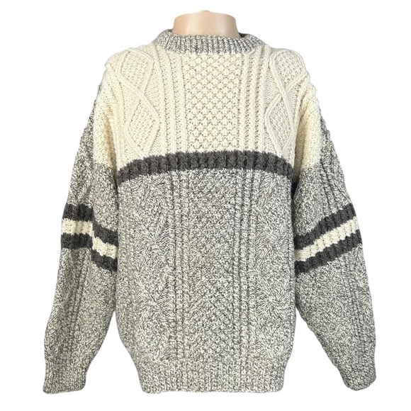 Kennedy Aran Fisherman Hand Knit Sweater Wool Sweater Made In Ireland Vintage - Picture 1 of 7